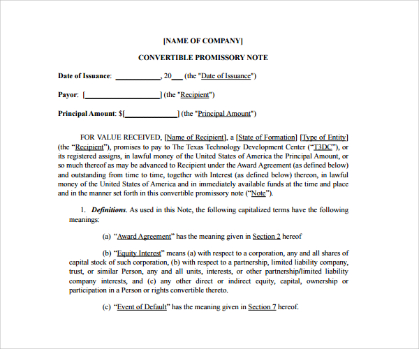 convertible promissory note agreement template1