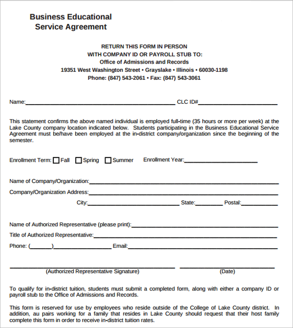 business educational service agreement