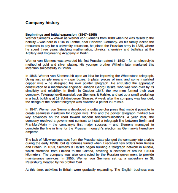 FREE 7 Sample Company History Templates In PDF MS Word PPT