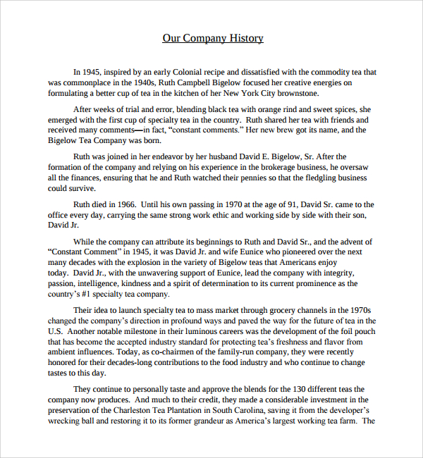 Sample Of Writing Company History The Company Background Portion Of A Business Plan