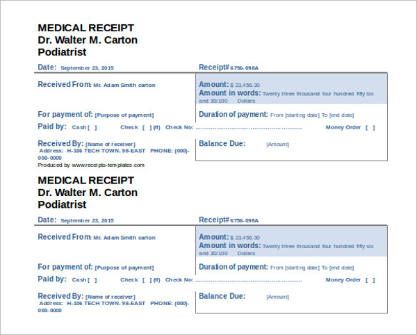 editable doctor receipt template