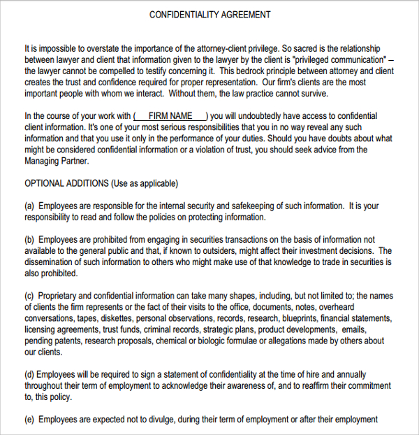 legal document confidentiality agreement