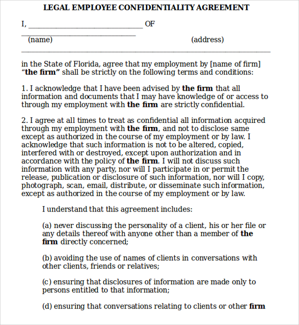 legal employee confidentiality agreement