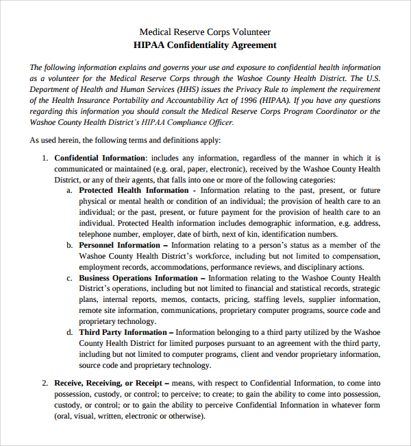 medical confidentiality agreement for hipaa