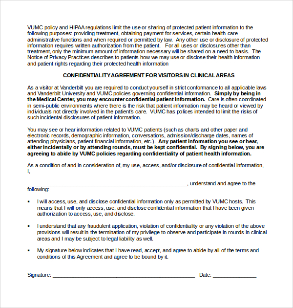 basic medical confidentiality agreement