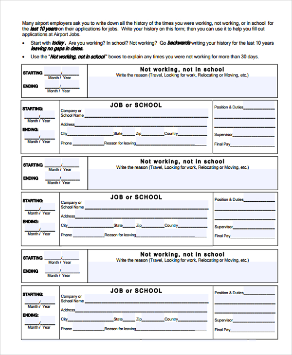 FREE 9+ Sample Work History Templates in PDF MS Word