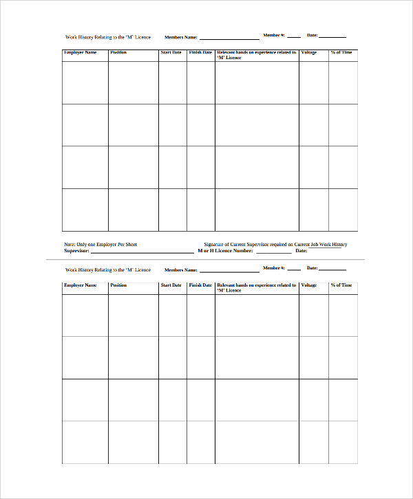 FREE 9+ Sample Work History Templates in PDF MS Word
