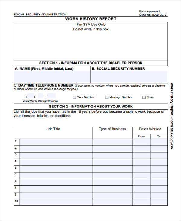 work history report template