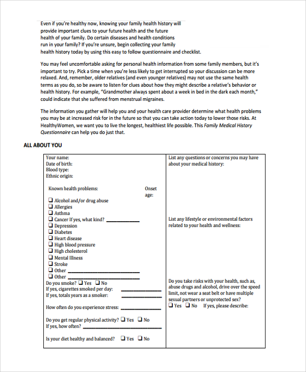 family medical history template