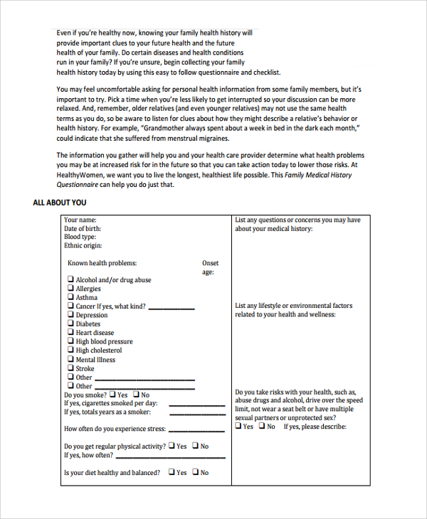 Free Medical History Questionnaire Template from images.sampletemplates.com