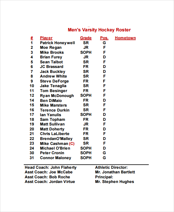 mens varsity hockey roster
