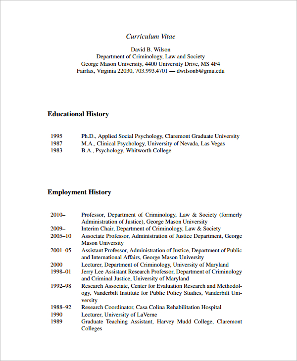 cv employment history template