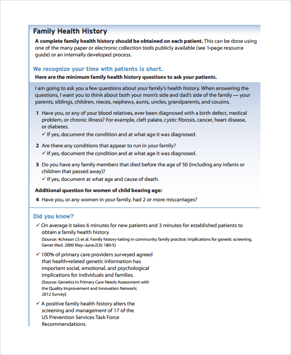 family health history template