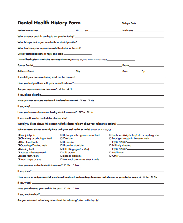 dental health history template