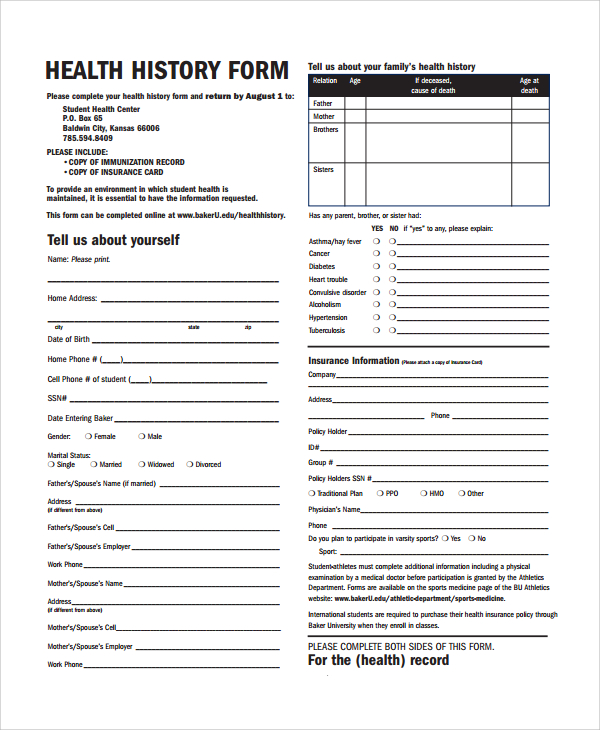 FREE 9+ Sample Health History Templates in PDF | MS Word