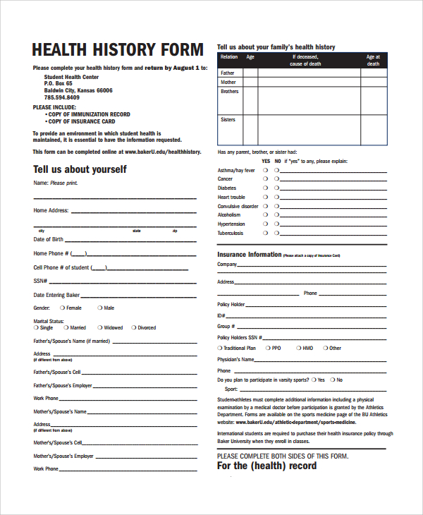 health history form template﻿