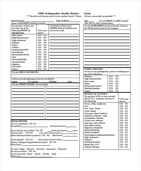 Comprehensive Health History Template from images.sampletemplates.com