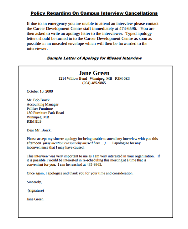 Sincere apology letter