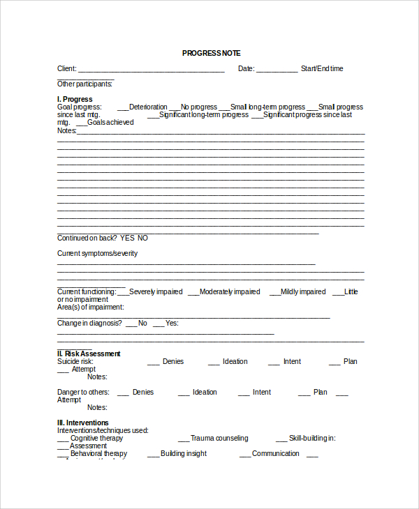 therapy progress note template