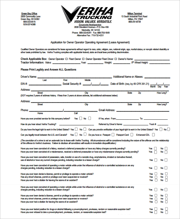 15 Owner Operator Lease Agreements Word Pdf Sample Templates 0482