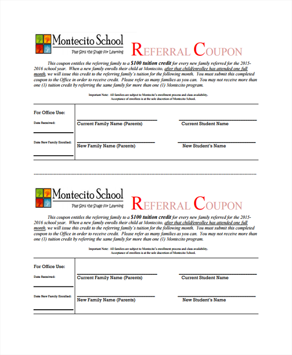 school referral coupon template