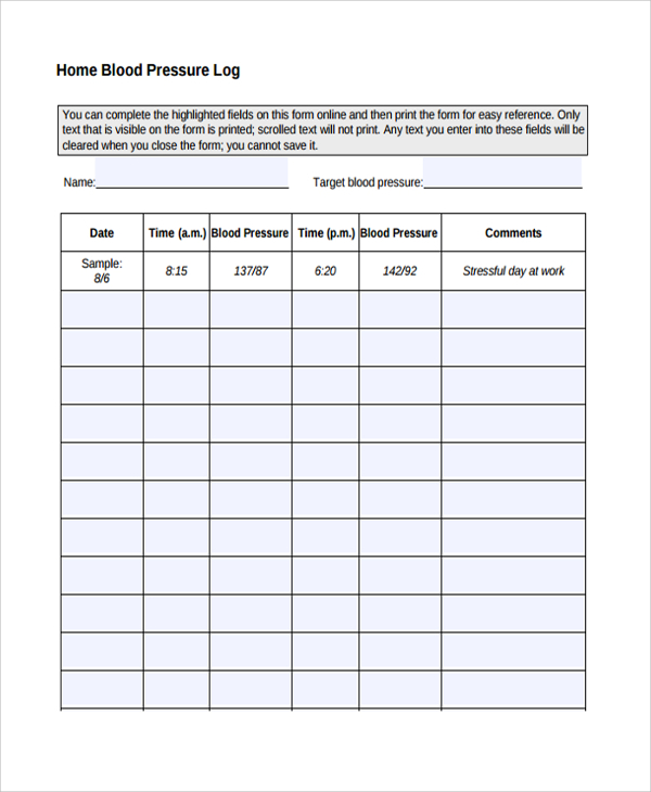 daily printable blood pressure log 3 reading