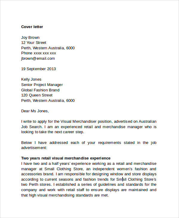 fashion retail management cover letter