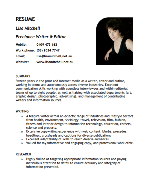 content writing cv