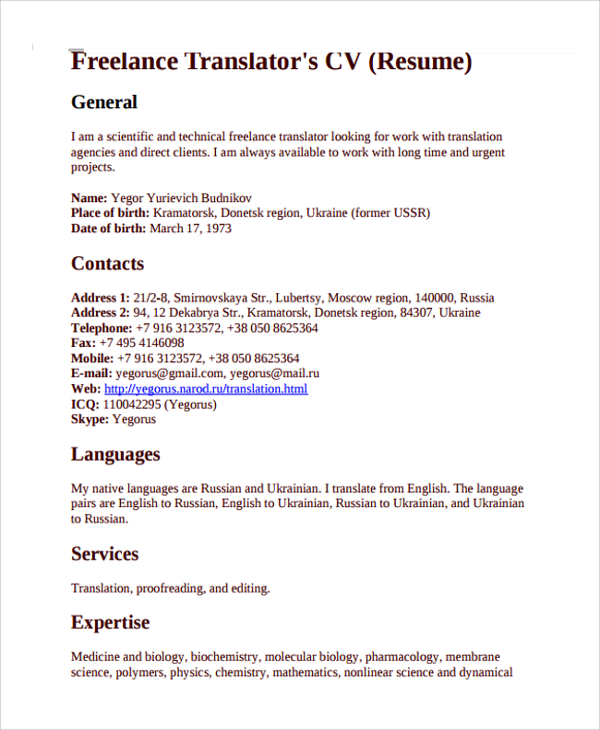 Translator resume website