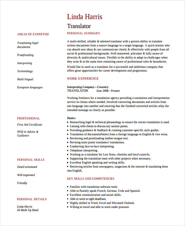 sample freelance resume template