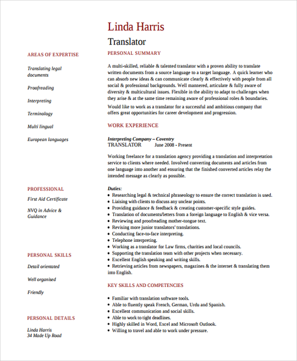 Sample Freelance Translator Resume1