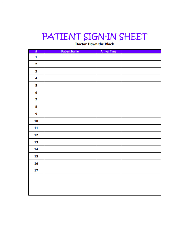 doctor patient sign in sheet