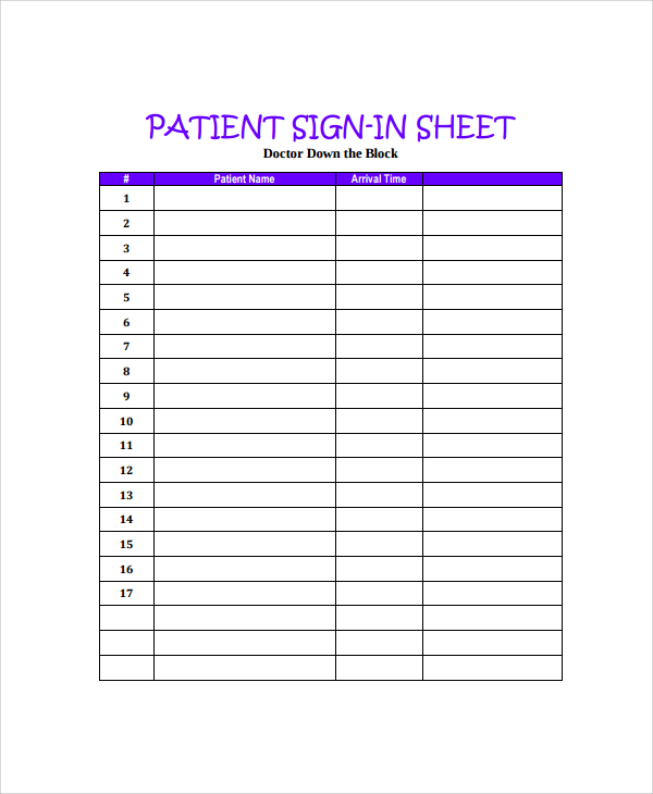 FREE 7 Sample Doctor Sign In Sheet Templates In PDF