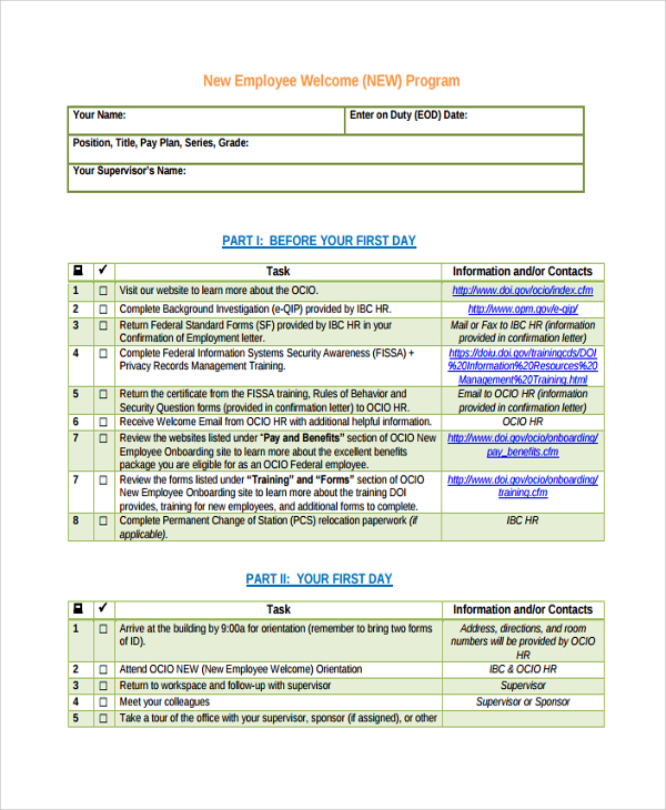FREE 20+ Sample New Employee Checklists in PDF MS Word Excel