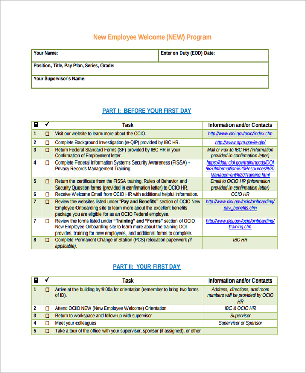 Free 20 Sample New Employee Checklists In Pdf Ms Word Excel