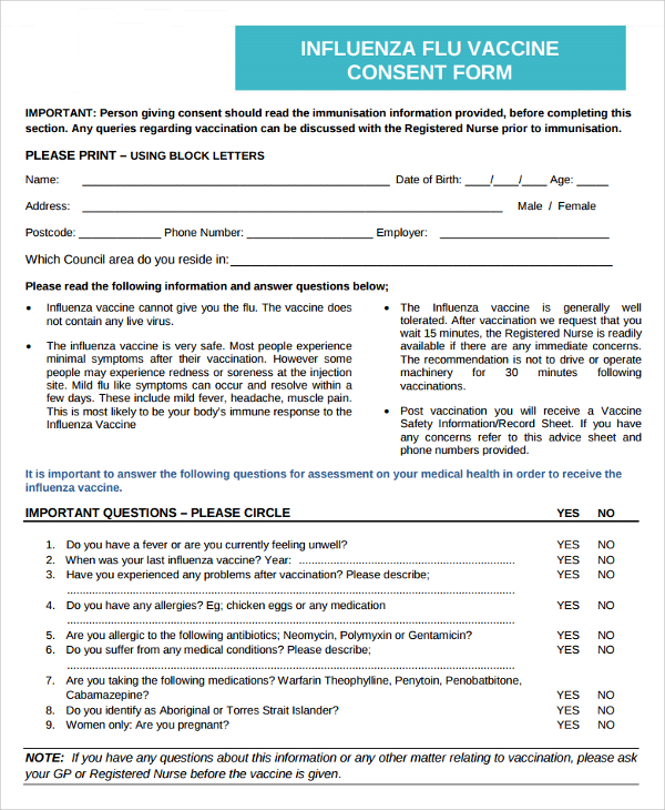 8+ Vaccine Consent Forms Sample Templates