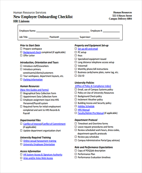 Sample New Employee Checklist Template 9+ Free Documents