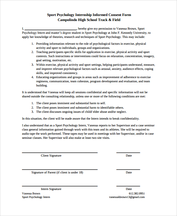 sport psychology consent form