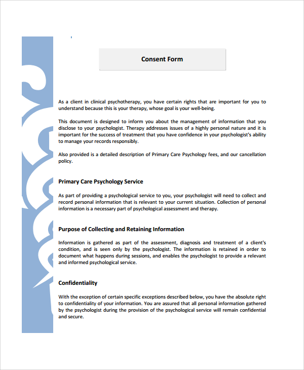 8 Psychology Consent Forms Sample Templates 4521