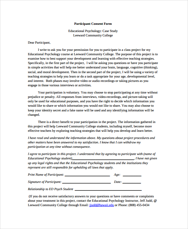 FREE 7  Sample Psychology Consent Forms in PDF MS Word