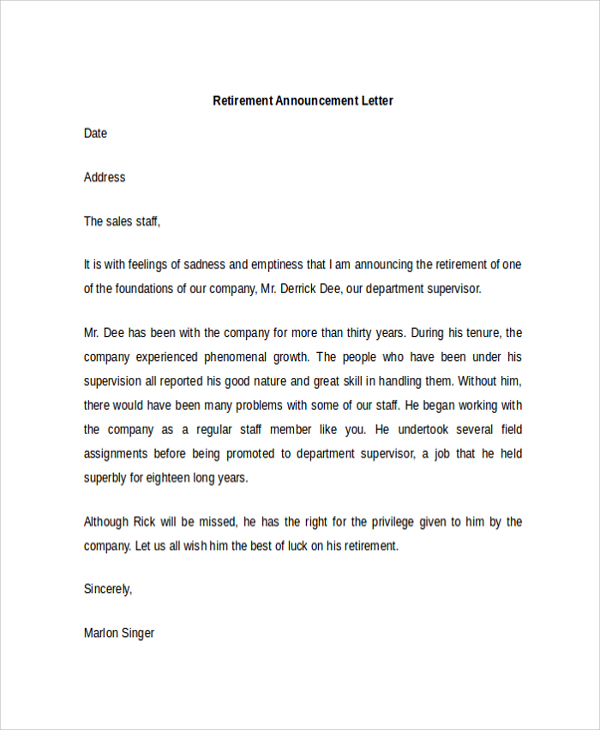 announcement of retirement letter1