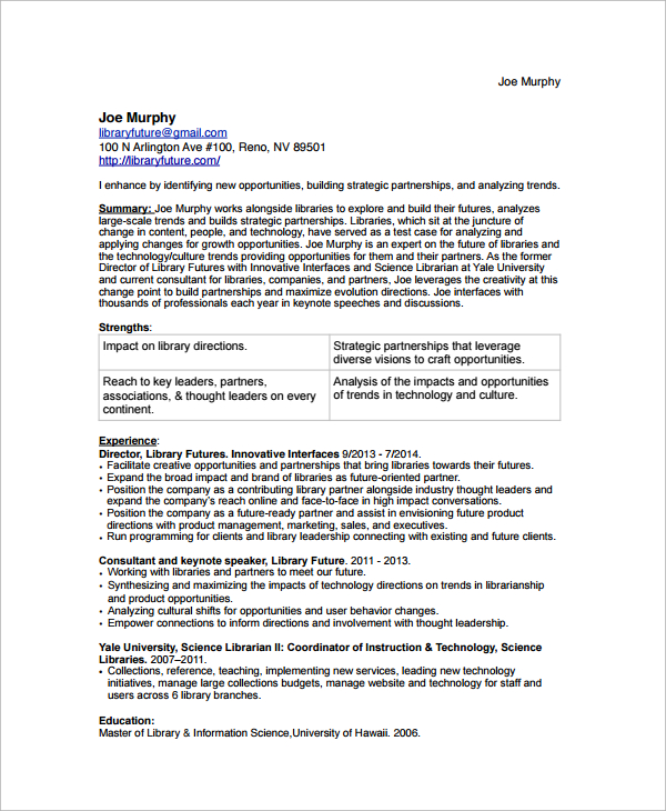 librarian resume example