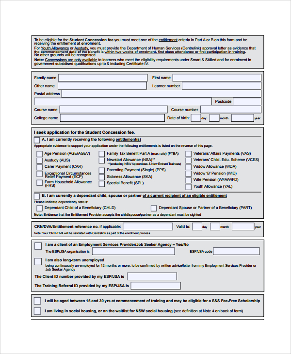 7 Youth Allowance Forms Sample Templates