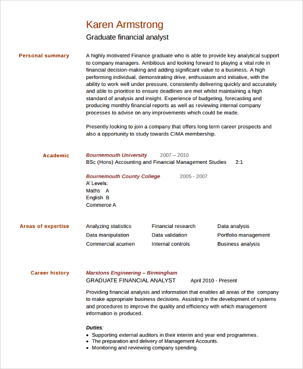 Sample College Graduate Resume 8 Free Documents