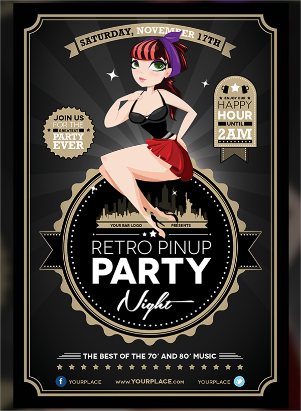 retro pinup party flyer template