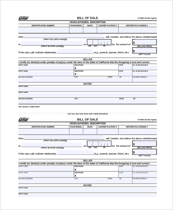 8+ Motorcycle Bill of Sale Templates Sample Templates