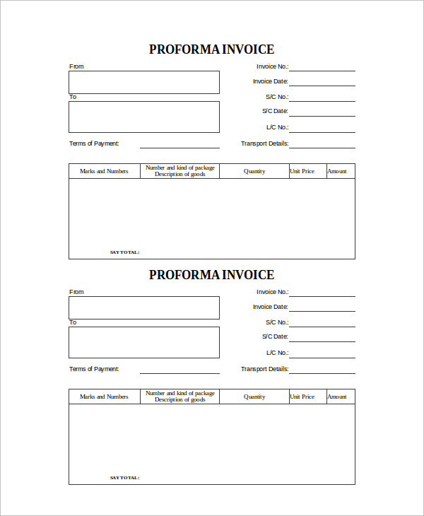 simple proforma invoice template excel