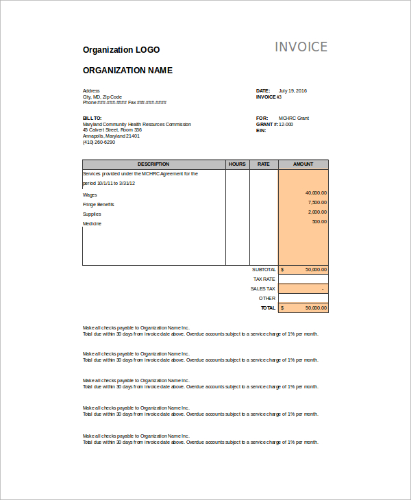 sample excel invoice template