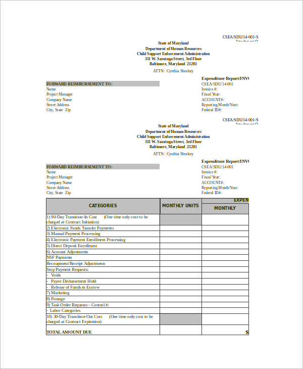 monthly excel invoice template