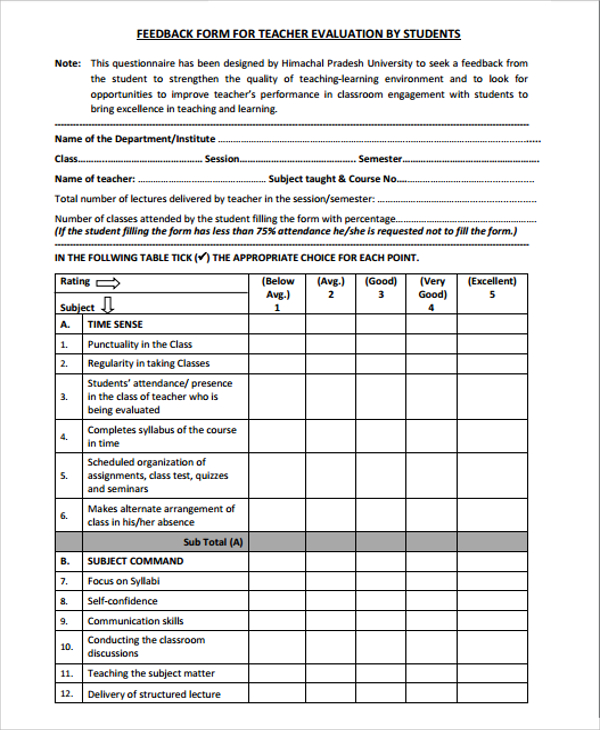primary students feedback form